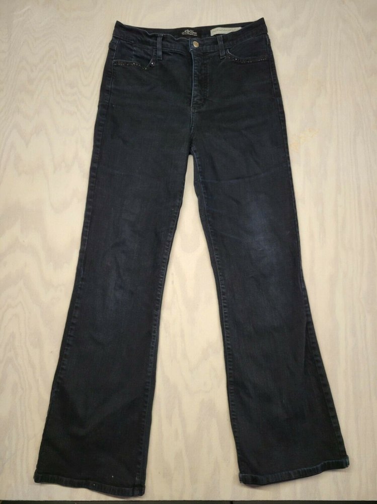 NYDJ Not Your Daughters Jeans Women's SZ 8 Boot Cut Dark Blue Rhinestone Detail - Picture 1 of 11